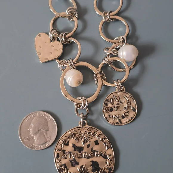 Givenchy Gold-Tone and and Pearl Logo Disc Pendant Necklace - Picture 2 of 3